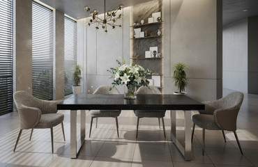 Skyline + Cora - Modern Black Crocodile + Grey Fabric & Leatherette Dining Set / VGUN- SKYLINE-CORA-SET