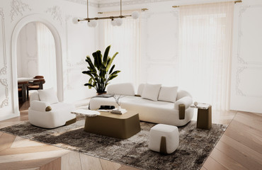 Rainier - Contemporary Off-White Fabric + Antique Brass Accent Chair / VGFA-CE2054-OFFWHT