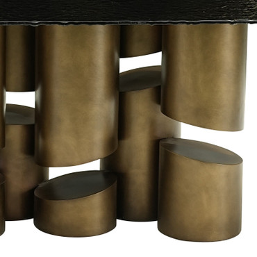 Chancery - Modern Dark Grey Glass + Antique Brass Dining Table / VGRY-RY-1323