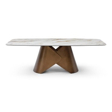 Chiswell - Contemporary White Ceramic + Brushed Brass Dining Table / VGMG-MC-24097DT-1
