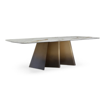 Clifford - Contemporary White Ceramic + Brushed Bronze Dining Table / VGMG-MC-25202DT