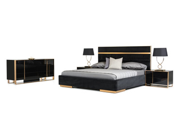 Queen Nova Domus Cartier Modern Black & Brushed Bronze Bedroom Set / VGVCCARTIER-SET-Q