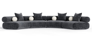 Simpson - Contemporary Dark Grey Fabric Curved Modular Sectional Sofa with Throw Pillows-4-Piece Sectional / VGOD-ZW-23018-GRY-MOD-4-Piece Sectional