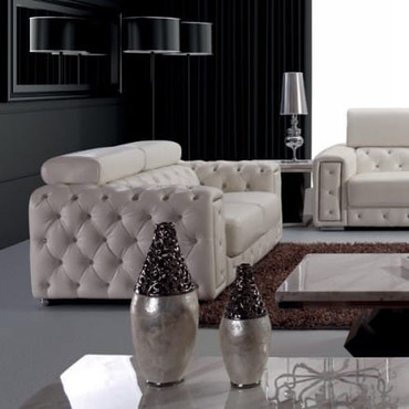 Lumy - Modern Tufted White Leather Loveseat with Crystals / VGBN3025-LOVE