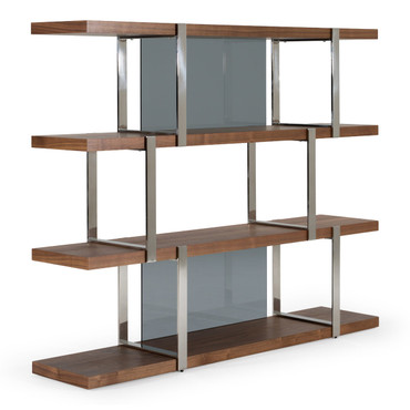 Brewer - Modern Walnut Glass & Stainless Steel Bookshelf / VGBBMQ2001SF-SHELF