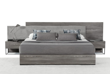 California King Nova Domus Enzo Italian Modern Grey Oak & Fabric Bed w/ Nightstands / VGACENZO-BED-CK