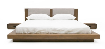 Queen Nova Domus Fantasia - Contemporary Walnut & Grey Bed with Two Nightstands / VGWDHL-W01-01-BED-2NS-LTWLT-Q