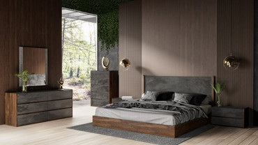 Queen Nova Domus Rado - Modern Walnut & Volcanic Slate 4-Piece Bedroom Set / VGACRADO-WAL-4PC-SET-Q