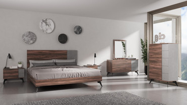 Eastern King Nova Domus Palermo - Italian Modern Faux Concrete & Noce Bodrum 4-Piece Bedroom Set / VGACPALERMO-WAL-4PC-SET-EK