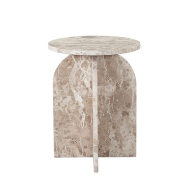Nebula Round End Table in Genuine Marble Panther Beige finish / NEBULAETPB