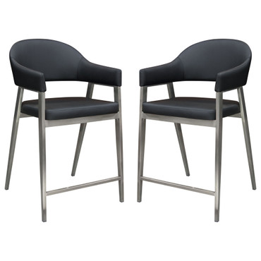 Adele Set of Two Counter Height Chairs in Black Leatherette w/ Brushed Stainless Steel Leg / ADELESTBL2PK