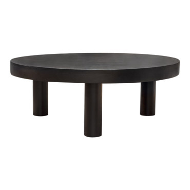Rune 42" Round Cocktail Table w/ Solid Acacia Wood Top & Iron Leg Base in Black Finish / RUNECTBL