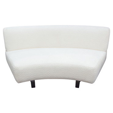 Vesper Curved Armless Sofa in Faux White Shearling w/ Black Wood Leg Base / VESPERASWH