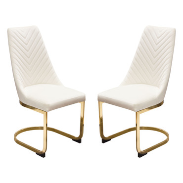 Vogue Set of (2) Dining Chairs in Cream Velvet with Polished Gold Metal Base / VOGUE2DCCM2PK