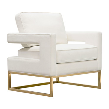 Lake Accent Chair in White Performance Fabric w/ Brushed Gold Metal Base / LAKECHWH