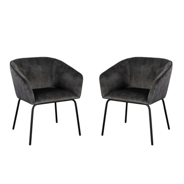 Avery Set of (2) Dining Chairs in Textured Grey Velvet w/ Black Metal Leg / AVERYDCGR2PK