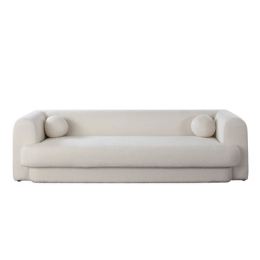 Form Sofa in Ivory Boucle Fabric w/ (2) Accent Pillow Balls / FORMSOIV