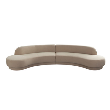 Zelda 2PC Modular Curved Armless Chaise in Light Camel Performance Velvet w/ (2) Accent Pillow Balls / ZELDA2PCLCRCLCA