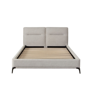 Leandro Low Profile Eastern King Bed in Clarkson Sand Fabric w/ Black Metal Leg / LEANDROSDEKBED