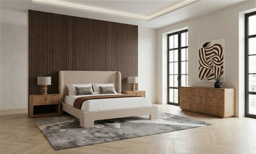 Queen Emilio + Roma - Modern Beige Fabric + Oak 4-Piece Bedroom Set / VGMA-BR-177-ROMA-SET-NAT-Q
