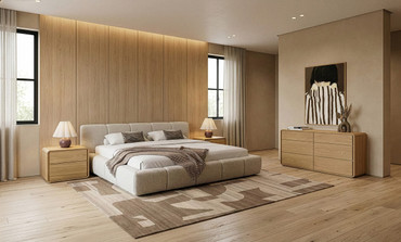 Queen Lamont + Dustin - Modern Beige Fabric + Natural Oak 4-Piece Bedroom Set / VGKK-KF1051-DUSNAT-SET-Q