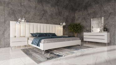 Eastern King Angela - Italian Modern White Eco Leather 4-Piece Bedroom Set and Wings / VGACANGELA-4PC-SET-WINGS-EK
