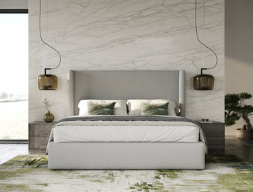 Queen Byrne + Asus - Modern Grey Fabric + Elm Grey Bed & 2 Nightstands / VGEVVG713-GRY-3PC-Q