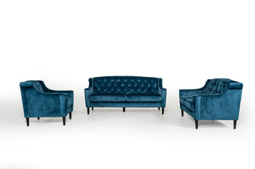 Carly Transitional Blue Velour Loveseat / VGMB-1702-BLU-LOVE