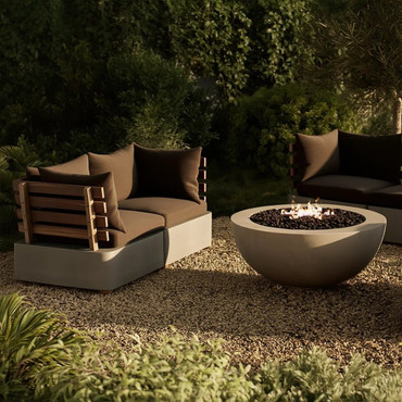 Garza Outdoor Concrete & Teak 2-Piece Corner Set / VGLBMODU-CORNER-SET