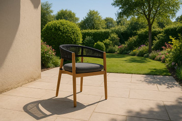 Kamari - Outdoor Teak & Grey Olefin Fabric Dining Table Set / VGEF-LAREDO-SET