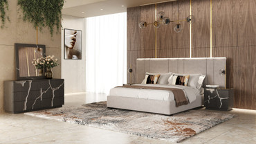 Eastern King Penelope + Aspen - Modern Beige Velvet + Brown Ash Bedroom Set / VGVC-PENELOPE-ASPEN-SET-EK