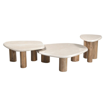 Marlin - Modern Marble + Mango Wood Nesting Table Set / VGBR-ART-82553-82554-82555