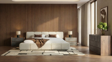 Queen Lamont + Rado - Modern Beige Fabric + Walnut 4-Piece Bedroom Set / VGKK-KF.B1051-RADO-4PC-Q