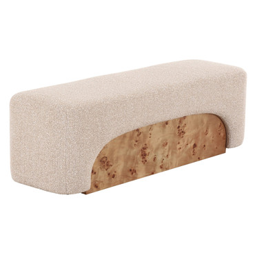 Mayfair - Contemporary Beige Fabric + Burl Bench Ottoman / VGOD-RD-064