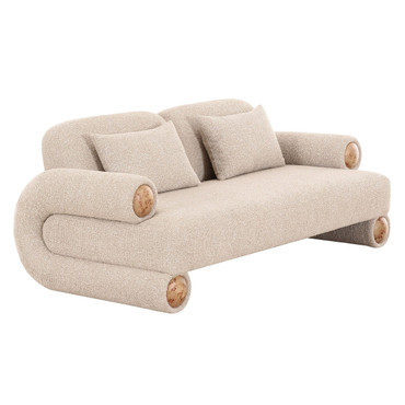 Odette - Modern Beige Fabric + White Burl Loveseat Sofa / VGOD-ZW-25113-2S-BGE
