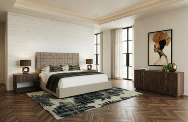 Eastern King Rousey + Roma - Modern Taupe Fabric + Walnut 4-Piece Bedroom Set / VGOD-ZW-25105-ROMA-TPEWAL-EK