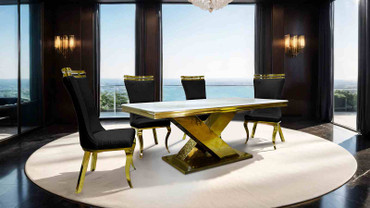 79"W X 39"D X 31"H 7 Pc. Dining Table Set, Gold/Black / FM33002GD-T-7PC-11BK