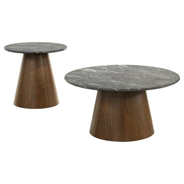 Franklin 2-piece Round Pedestal Coffee Table Set Grey and Dark Brown / CS-722978-S2