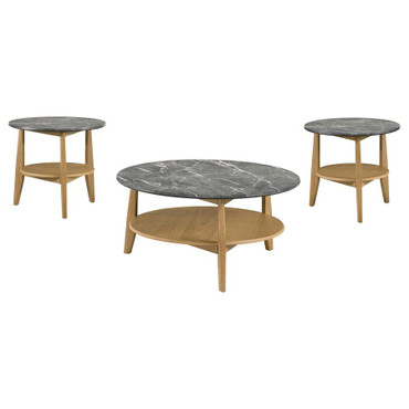 Bradley 3-Piece Round SmartTop Coffee Table Set Grey and Natural / CS-706448-S3