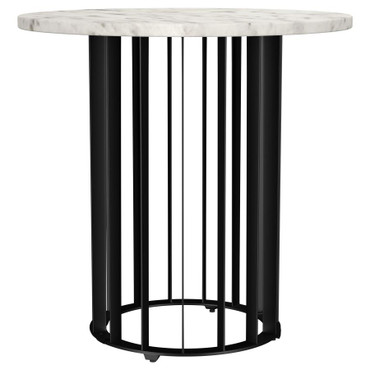 Haven Round Genuine White Marble Top End Side Table Black / CS-706207