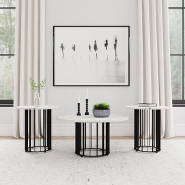 Haven 3-piece Round Marble Coffee and End Table Set Black / CS-706208-S3