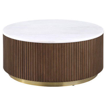 Jason Round White Marble Top Coffee Table Honey Brown / CS-712418