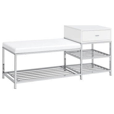 Siega 1-Drawer Shoe Storage Entryway Bench White High Gloss and Chrome / CS-910223