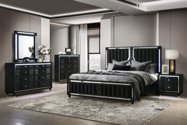 Ravenne 5-piece Velvet Upholstered Eastern King LED Bedroom Set Black / CS-223191KE-S5