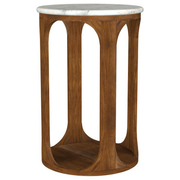 Berkeley Round Marble Top Side Table White and Brown / CS-930080