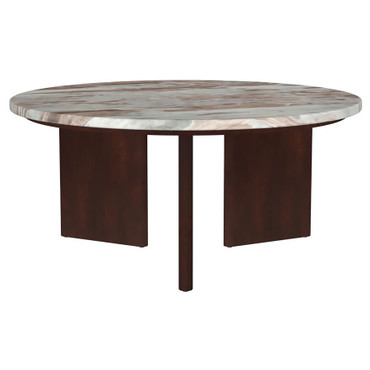 Jenna 35-inch Round Marble Top Cocktail Coffee Table Brown / CS-706168