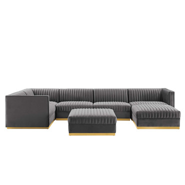 Sanguine 7-Piece Channel Tufted Performance Velvet Left-Facing Modular Sectional Sofa by Modway / EEI-5840