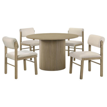 Hamlyn 5-piece Round Wood Dining Set Cream and Natural Oak / CS-193930NAT-S5B