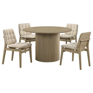 Hamlyn 5-piece Round Wood Dining Set Cream and Natural Oak / CS-193930NAT-S5D
