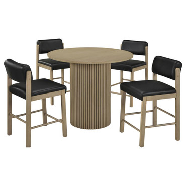 Hamlyn 5-piece Round Wood Counter Height Dining Set Black and Natural Oak / CS-193938NAT-S5C